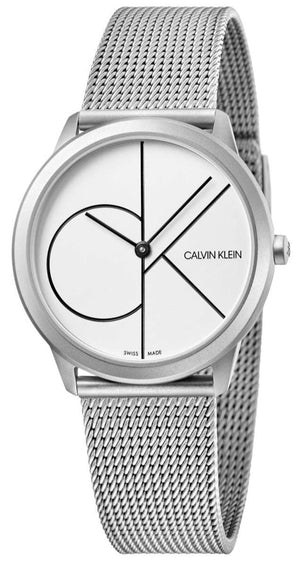 Calvin Klein Minimal White Dial Silver Mesh Bracelet Watch for Women - K3M5215X