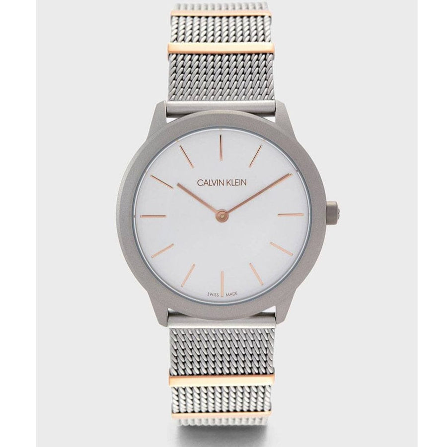 Calvin Klein Minimal Silver Dial Silver Mesh Strap Watch For Men - K3M521Y6