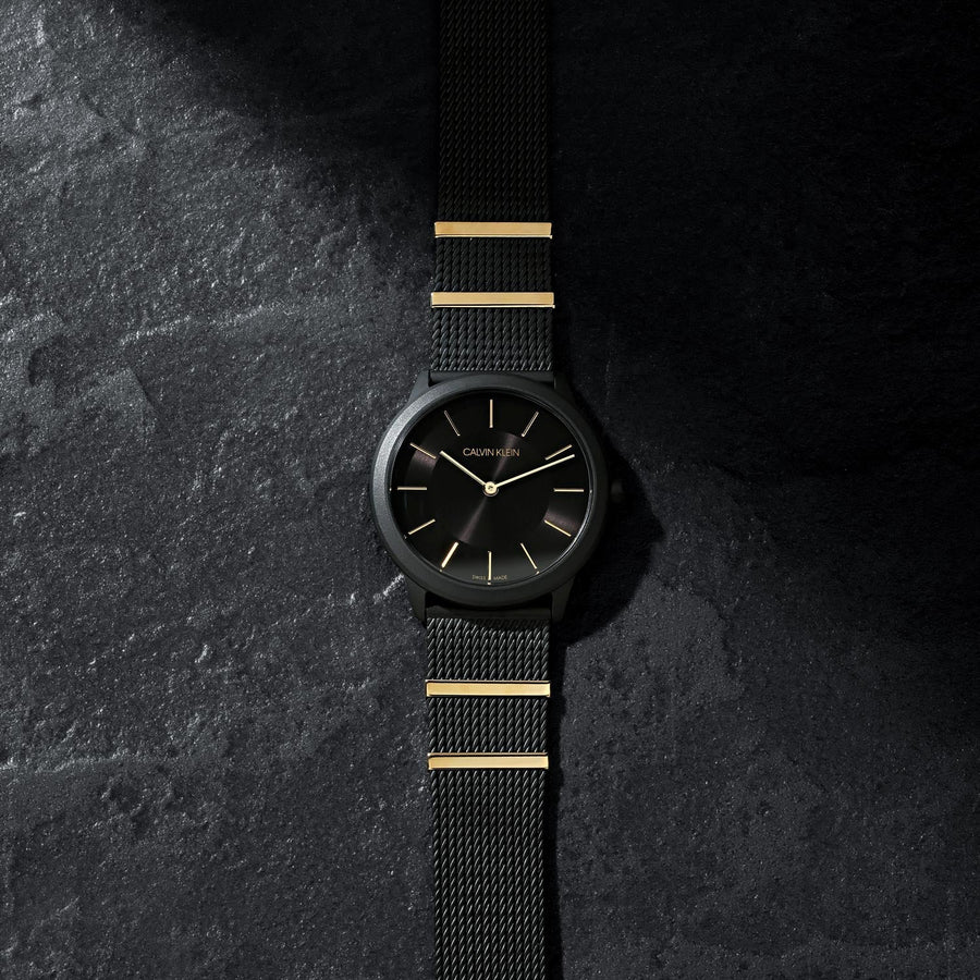Calvin Klein Minimal Black Dial Black Steel Strap Watch For Men - K3M524Z1