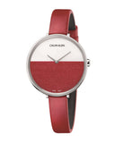 Calvin Klein Rise Yellow Red Dial Red Leather Strap Watch for Women - K7A231UP