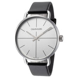 Calvin Klein Even Silver Dial Black Leather Strap Watch for Men - K7B211CY