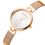 Calvin Klein Authentic Silver Dial Rose Gold Mesh Bracelet Watch for Women - K8G23626