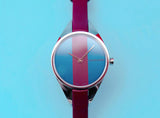 Calvin Klein Rebel Blue Maroon Dial Maroon Leather Strap Watch for Women - K8P231UN