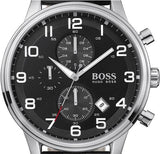 Hugo Boss Aeroliner Chronograph Black Dial Black Leather Strap Watch For Men - 1512448