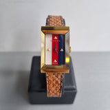 Gucci G-Frame Mother of Pearl Dial Brown Leather Snakeskin Strap Watch For Women - YA147402