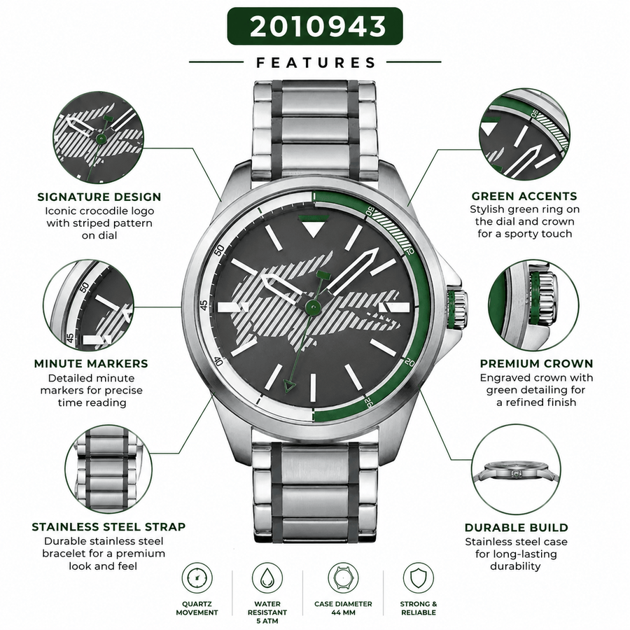 Lacoste Capbreton Gray Dial Two Tone Steel Strap Watch for Men - 2010943