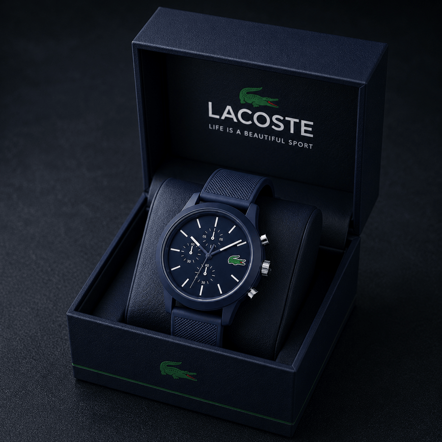 Lacoste 12.12 Chronograph Blue Dial Blue Silicon Strap Watch for Men - 2010970