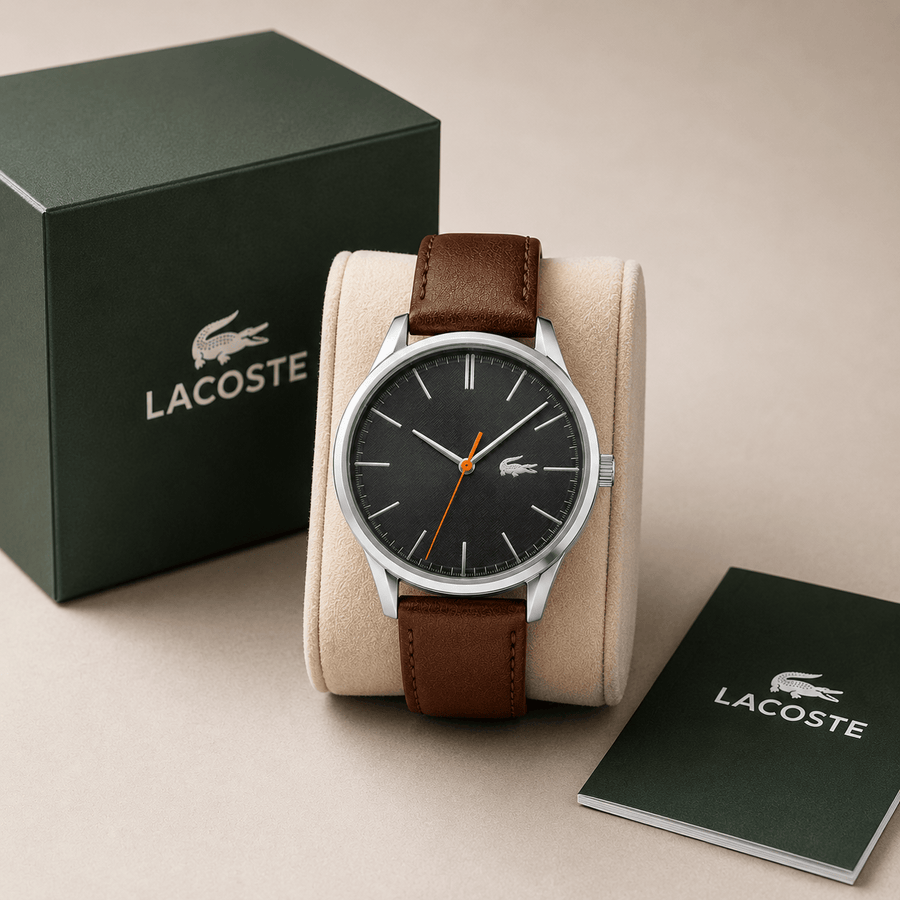 Lacoste Vienna Grey Dial Brown Leather Strap Watch for Men - 2011045