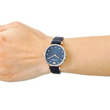 Emporio Armani Gianni T Bar Analog Blue Dial Black Leather Strap Watch For Women - AR1989