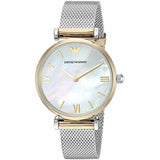 Emporio Armani Gianni T Bar Mother of Pearl Dial Silver Mesh Bracelet Watch For Women - AR2068