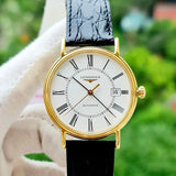 Longines Presence 25.5mm Automatic White Dial Black Leather Strap Watch for Women - L4.921.2.11.2