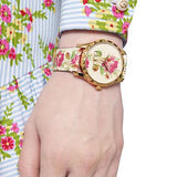 Gucci G Timeless Floral Gold Dial White Leather Strap Watch For Women - YA1264084