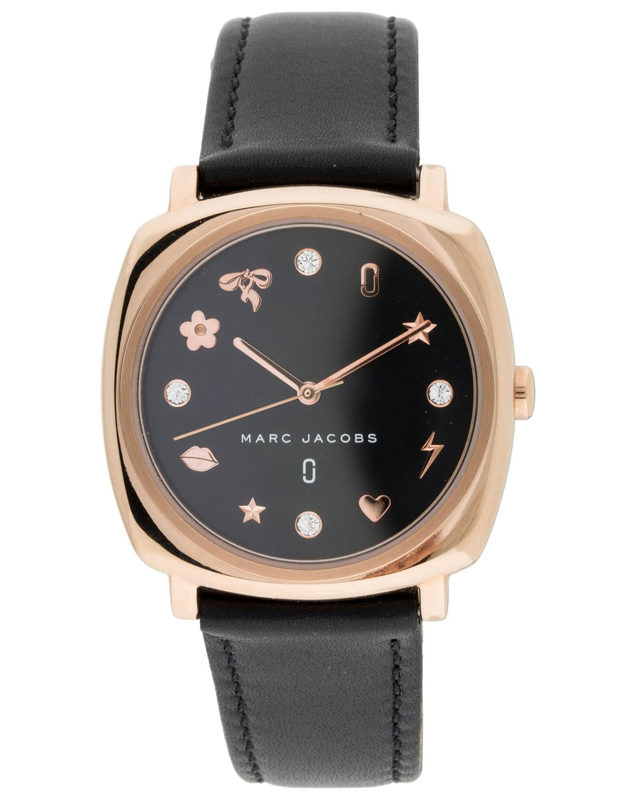 Marc Jacobs Mandy Black Dial Black Leather Strap Watch for Women - MJ1565