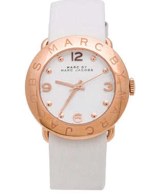 Marc Jacobs Amy White Dial White Leather Strap Watch for Women - MBM1180