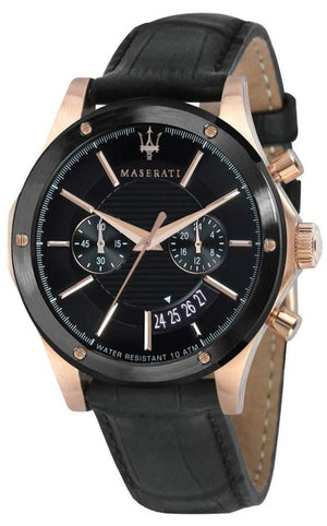 Maserati Circuito Black Dial Black Leather Strap Watch For Men - R8871627001