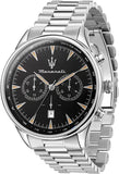 Maserati Tradizione Chronograph Black Dial Silver Steel Strap Watch for Men - R8873646004