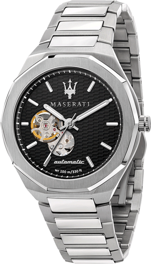 Maserati Stile Automatic Black Dial Silver Steel Strap Watch For Men - R8823142002