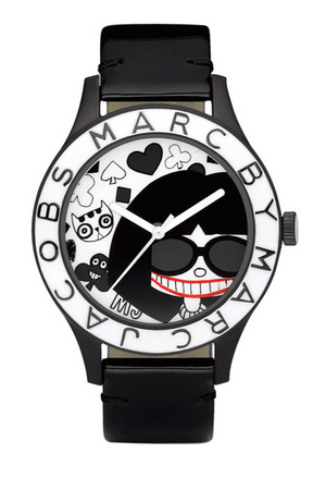 Marc Jacobs White & Black Dial Black Leather Strap Watch for Women - MBM1148