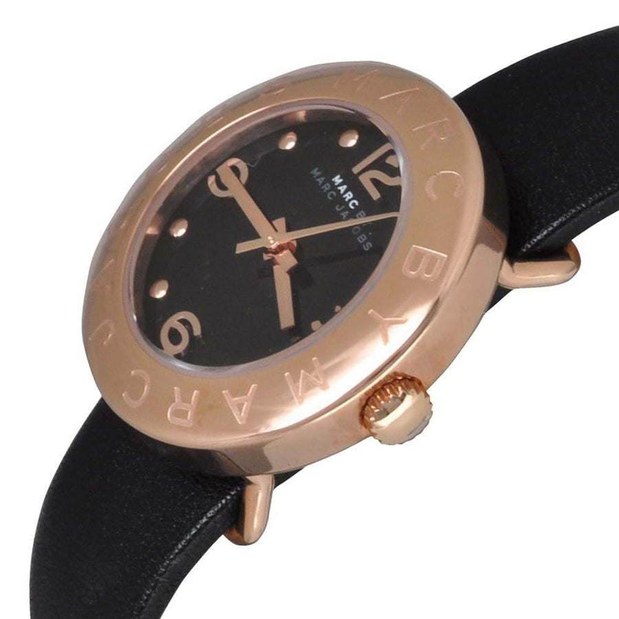 Marc Jacobs Amy Black Dial Black Leather Strap Watch for Women - MBM1225