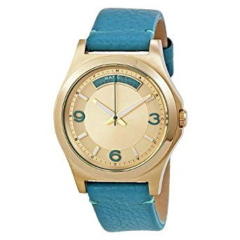 Marc Jacobs Baby Dave Gold Dial Blue Leather Strap Watch for Women - MBM1263