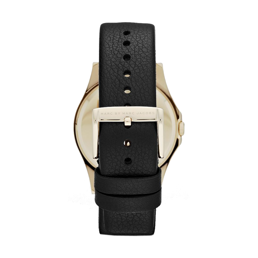 Marc Jacobs Baby Dave Gold Dial Black Leather Strap Watch for Women - MBM1264