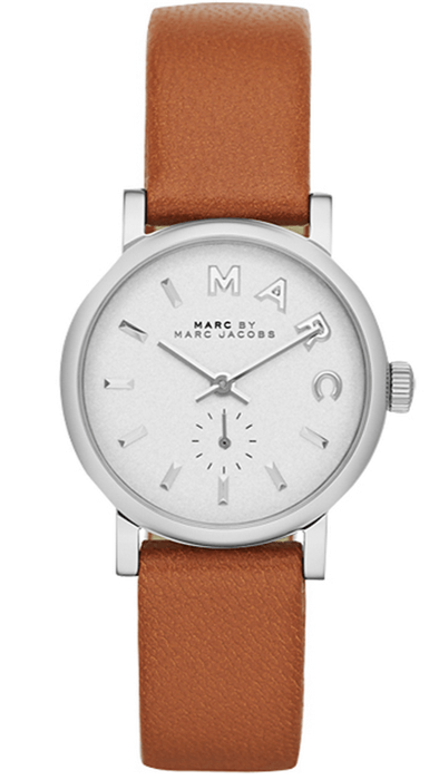 Marc Jacobs Baker White Dial Brown Leather Strap Watch for Women - MBM1270