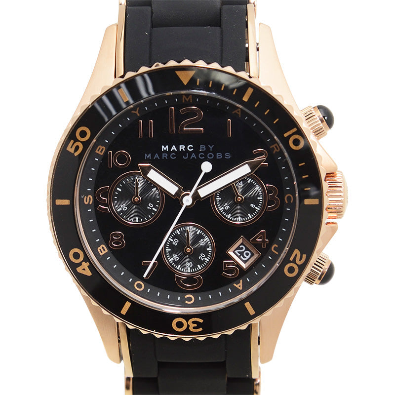 Marc Jacobs Rock Chronograph Black Dial Black Silicone Strap Watch for Women - MBM2553