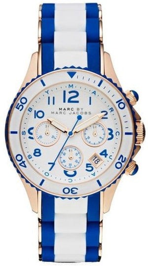 Marc Jacobs Rock Chrono White Dial Two Tone Plastic Strap Watch for Women - MBM2594