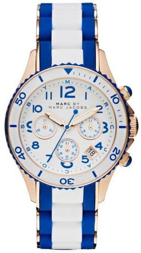 Marc Jacobs Rock Chronograph White Dial Two Tone Silicone Strap Watch for Women - MBM2594