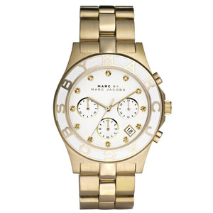Marc Jacobs Blade Chronograph White Dial Gold Steel Strap Watch for Women - MBM3081