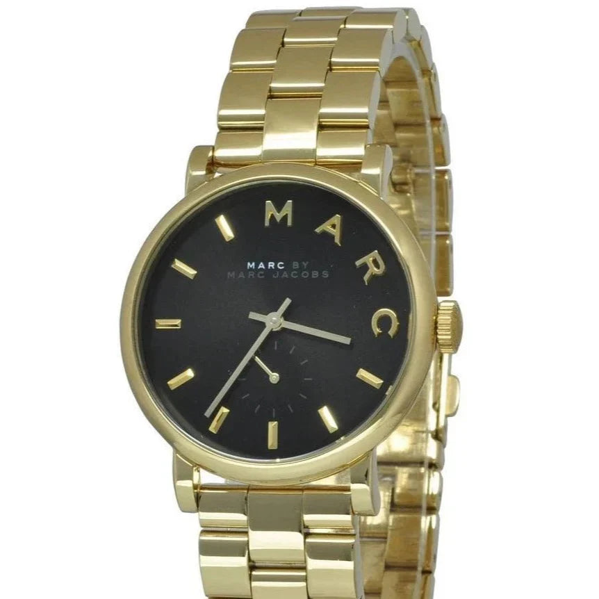 Marc Jacobs Baker Black Dial Gold Steel Strap Watch for Women - MBM3355