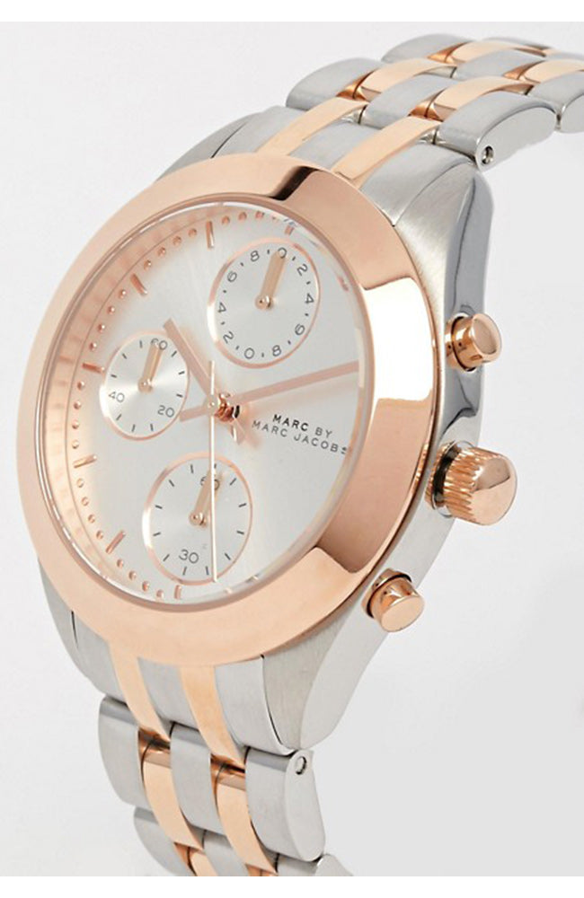 Marc Jacobs Peeker Chronograph Silver Two Tone Steel Strap Watch for Women - MBM3369