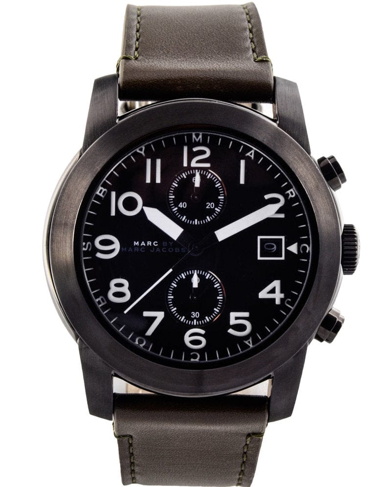 Marc Jacobs Larry Chronograph Black Dial Grey Leather Strap Watch for Men - MBM5034