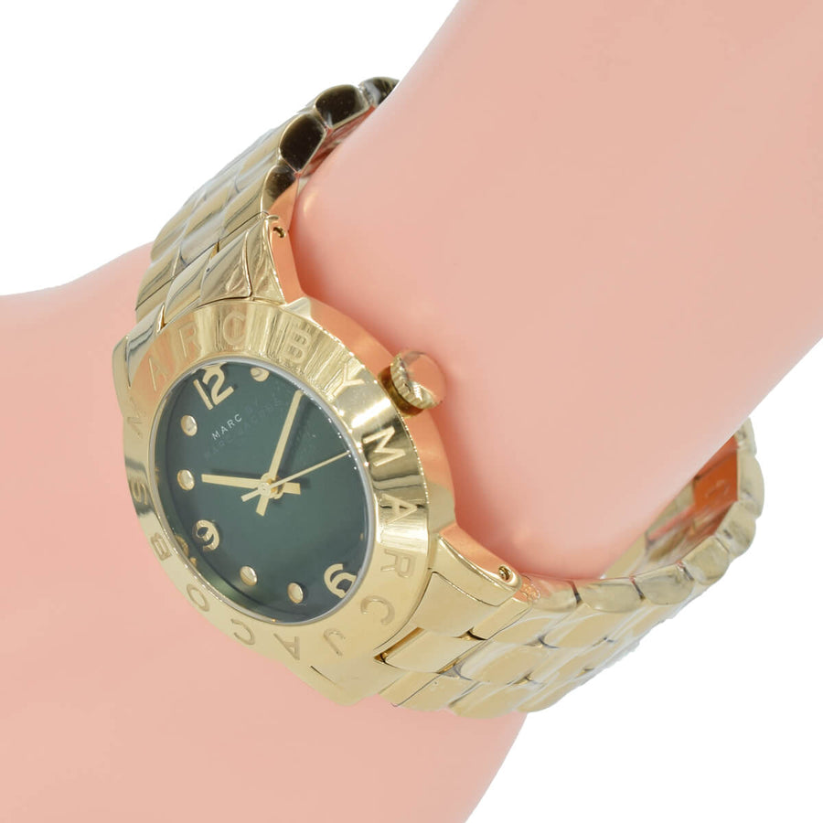 Marc Jacobs Amy Green Dial Gold Steel Strap Watch for Women - MBM8609