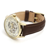 Fossil Townsman Automatic Skeleton Gold Dial Brown Leather Strap Watch for Men - ME3043