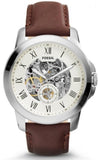 Fossil Grant Automatic Beige Skeleton Dial Brown Leather Strap Watch for Men - ME3099