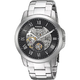 Fossil Grant Skeleton Black Dial Silver Steel Strap Watch for Men - ME3055