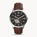 Fossil Townsman Automatic Black Dial Brown Leather Strap Watch for Men - ME3061