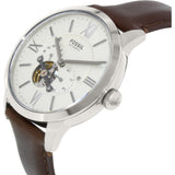 Fossil Townsman Automatic White Dial Brown Leather Strap Watch for Men - ME3064