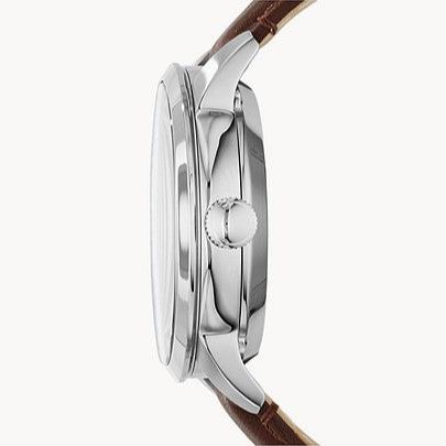Fossil Townsman Automatic White Dial Brown Leather Strap Watch for Men - ME3064