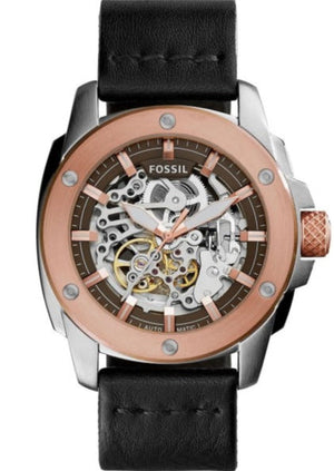 Fossil Modern Machine Automatic Skeleton Dial Black Leather Strap Watch for Men - ME3082