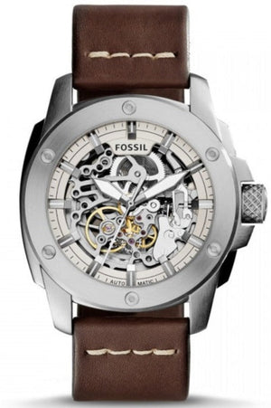 Fossil Modern Machine Automatic Skeleton White Dial Brown Leather Strap Watch for Women - ME3083