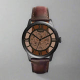 Fossil Townsman Automatic Skeleton Brown Dial Brown Leather Strap Watch for Men - ME3098