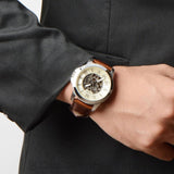 Fossil Grant Automatic Beige Skeleton Dial Brown Leather Strap Watch for Men - ME3099