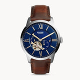 Fossil Townsman Automatic Blue Dial Brown Leather Strap Watch for Men - ME3110