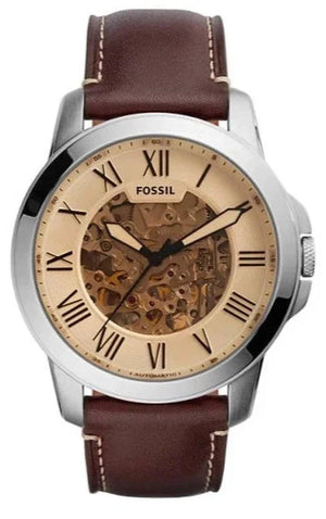 Fossil Grant Chronograph Cream Dial Brown Leather Strap Watch for Men - ME3122