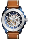 Fossil Modern Machine Automatic Skeleton Silver Dial Brown Leather Strap Watch for Men - ME3135