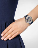 Fossil Boyfriend Skeleton Blue Dial Blue Leather Strap Watch for Women - ME3136