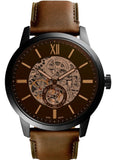 Fossil Townsman Automatic Black Dial Brown Leather Strap Watch for Men - ME3155