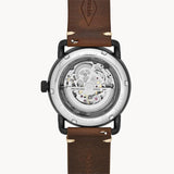 Fossil Commuter Automatic Black Dial Brown Leather Strap Watch for Men - ME3158